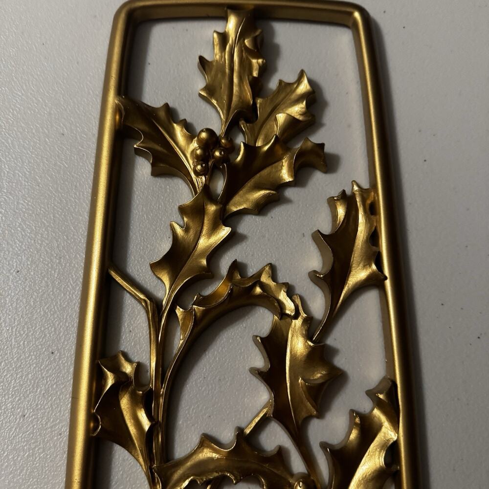 Vintage Christmas Dart Gold Holly Berries Wall Panel 1954 MCM Hollywood Regency - Picture 3 of 14